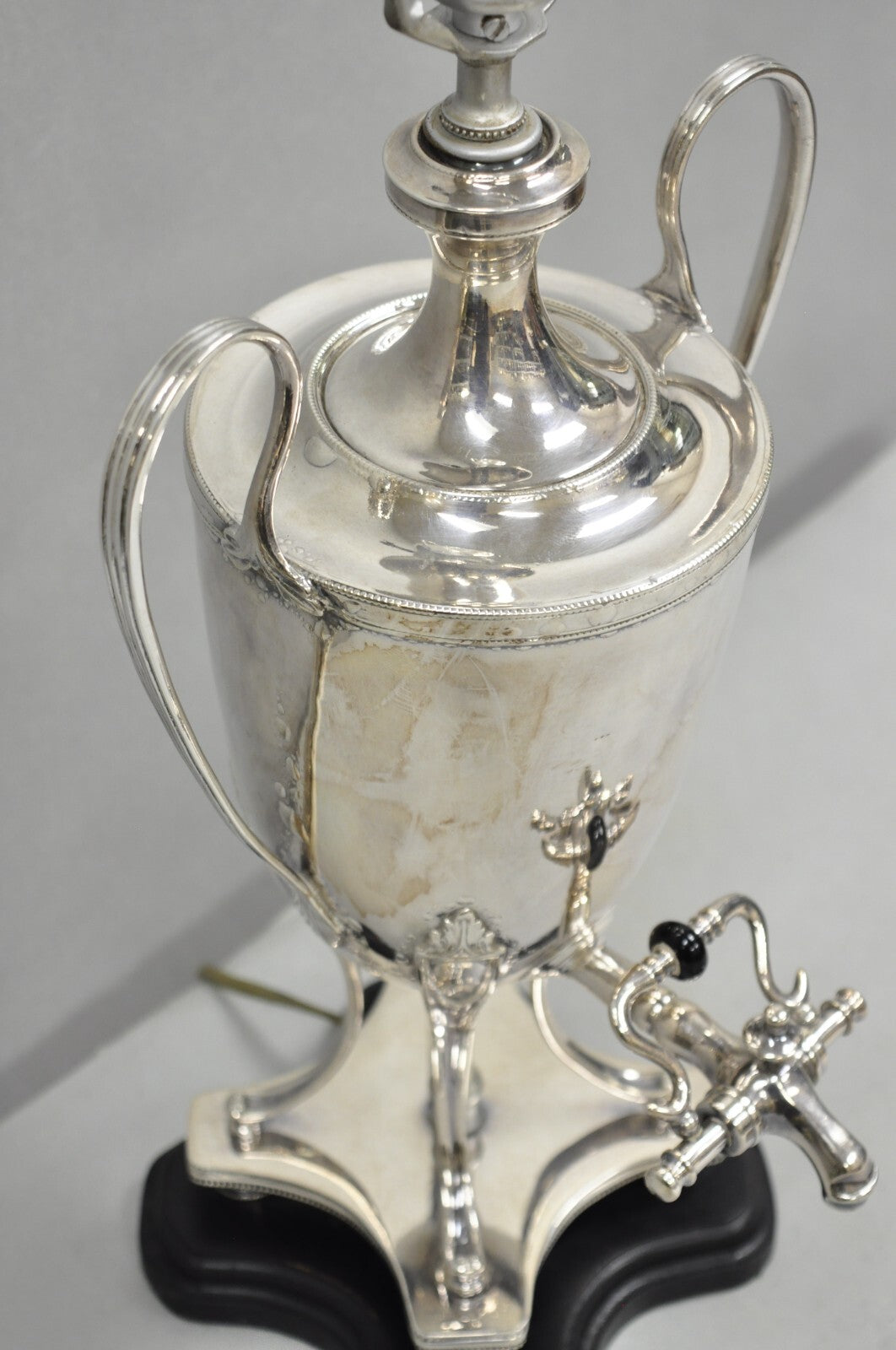 Vintage English Georgian Silver Plated Urn Trophy Cup Samovar Table Lamp