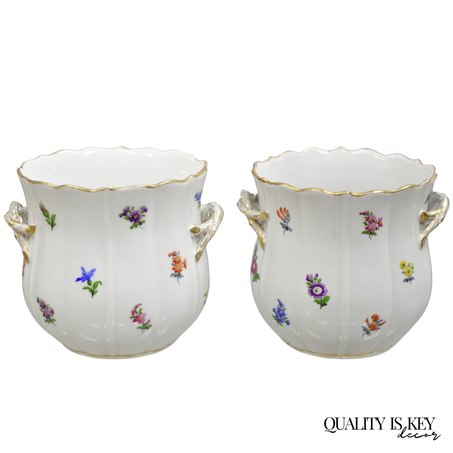 Antique Meissen French Porcelain Flower Pot Cachepot Wine Cooler - a Pair