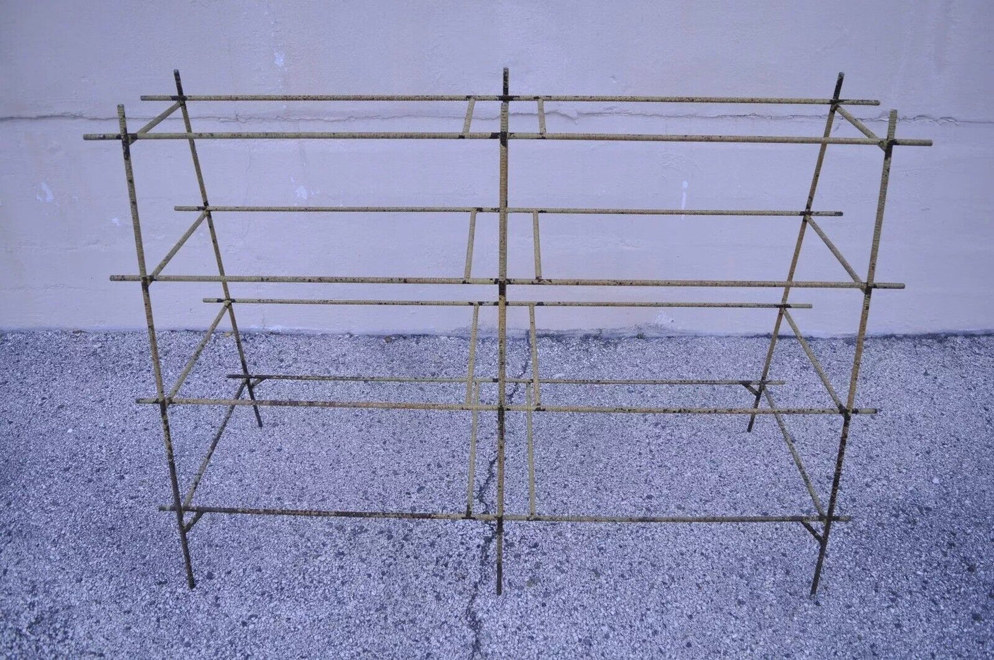 Vintage Industrial Modern Iron Rebar Rusty Yellow Shelf Display Bookcase Rack