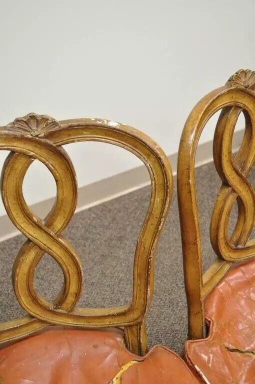 French Provincial Rococo Pretzel Back Hollywood Regency Dining Chairs - Set of 6