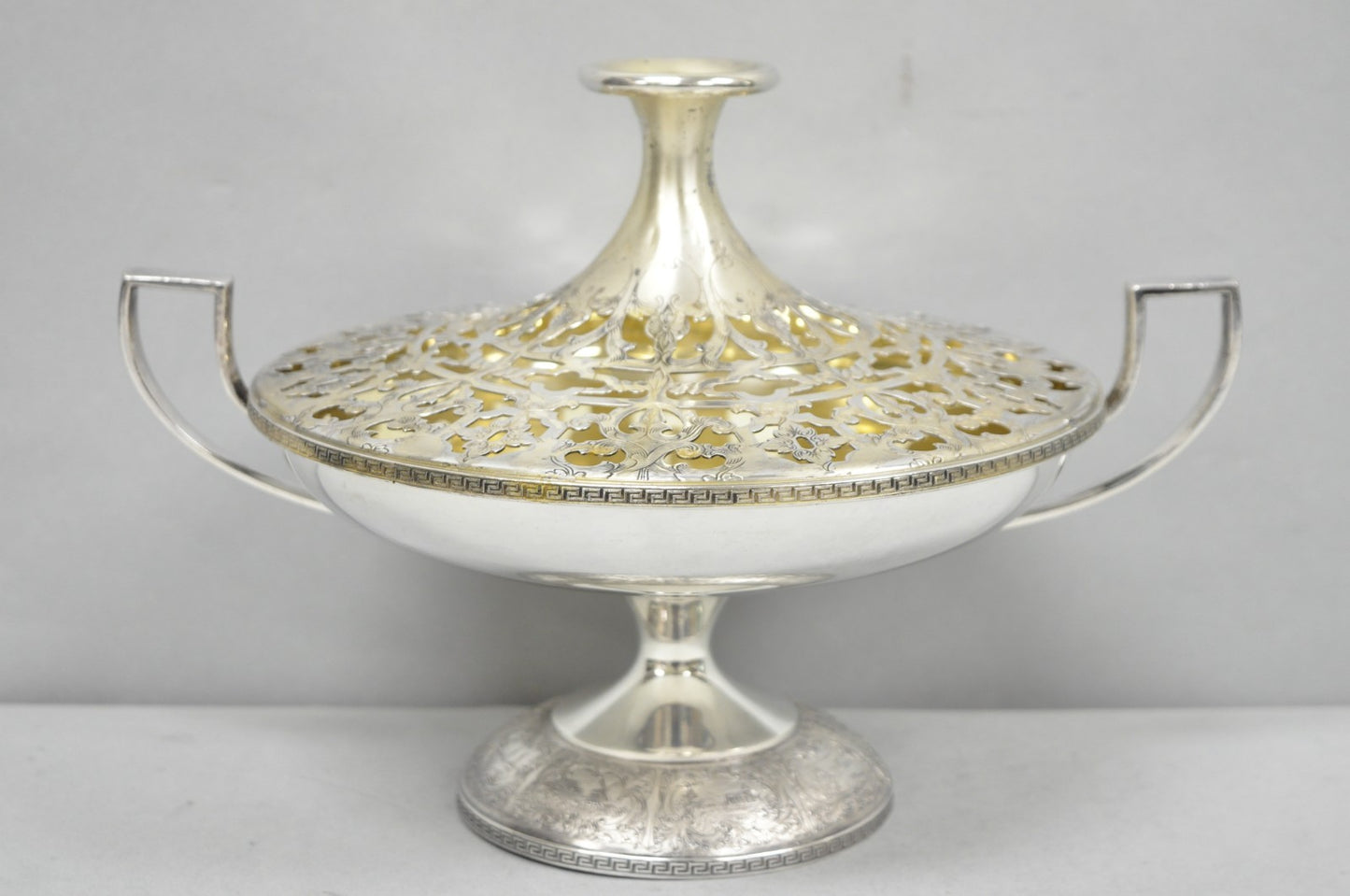 Vintage Victorian Silver Plated Flower Frog Flower Arranger Vase w Pedestal Base