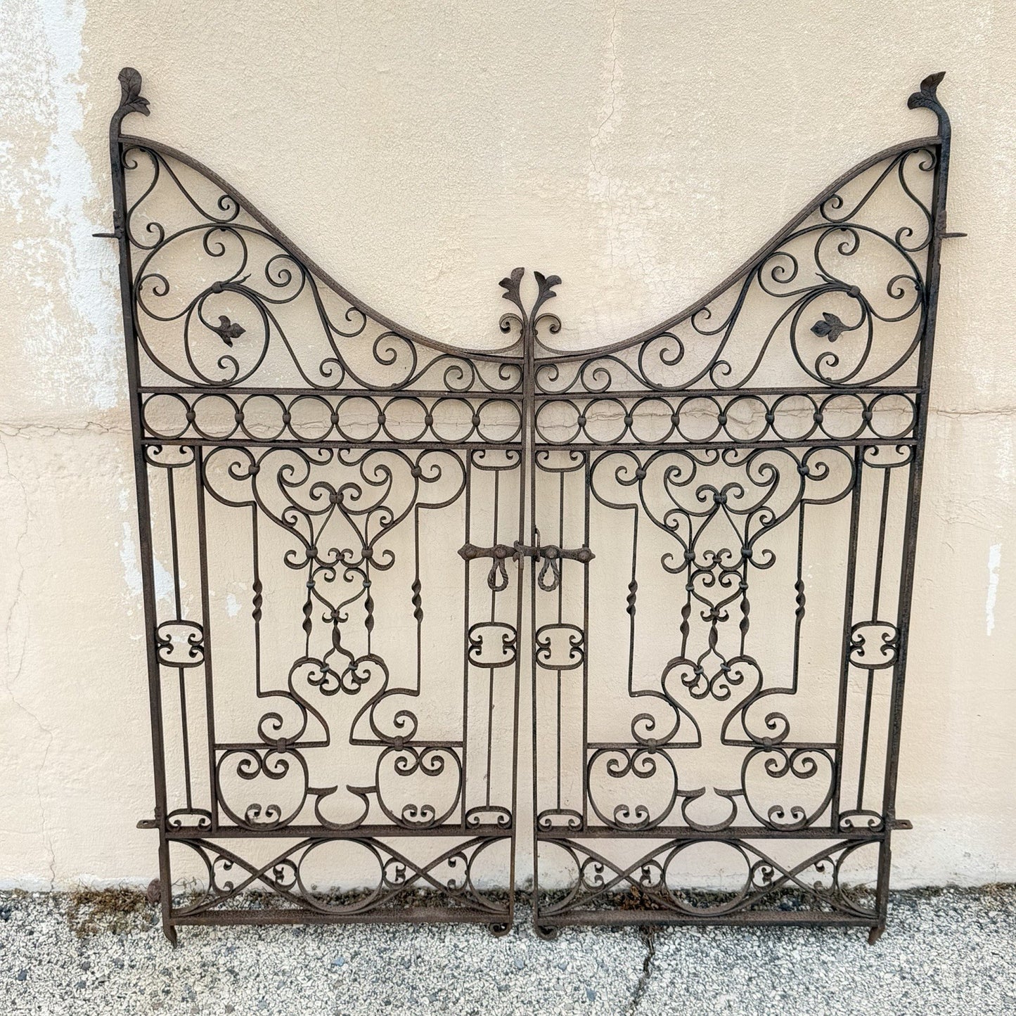 Antique Spanish Renaissance Scrolling Wrought Iron 57 x 47 Garden Entry Gate Set