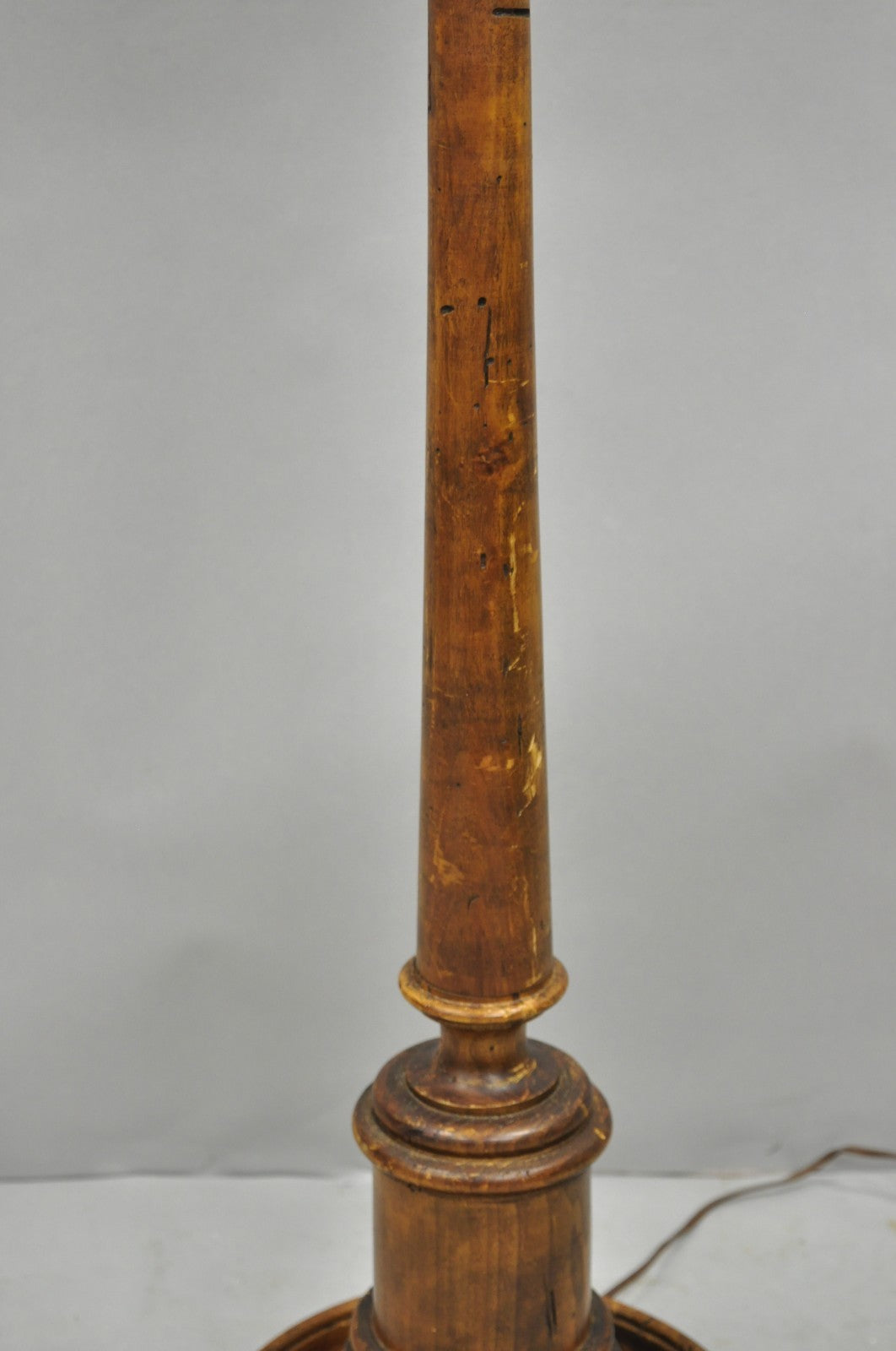 Vintage French Country Carved Wood Distressed Candlestick Floor Lamp by Chapman