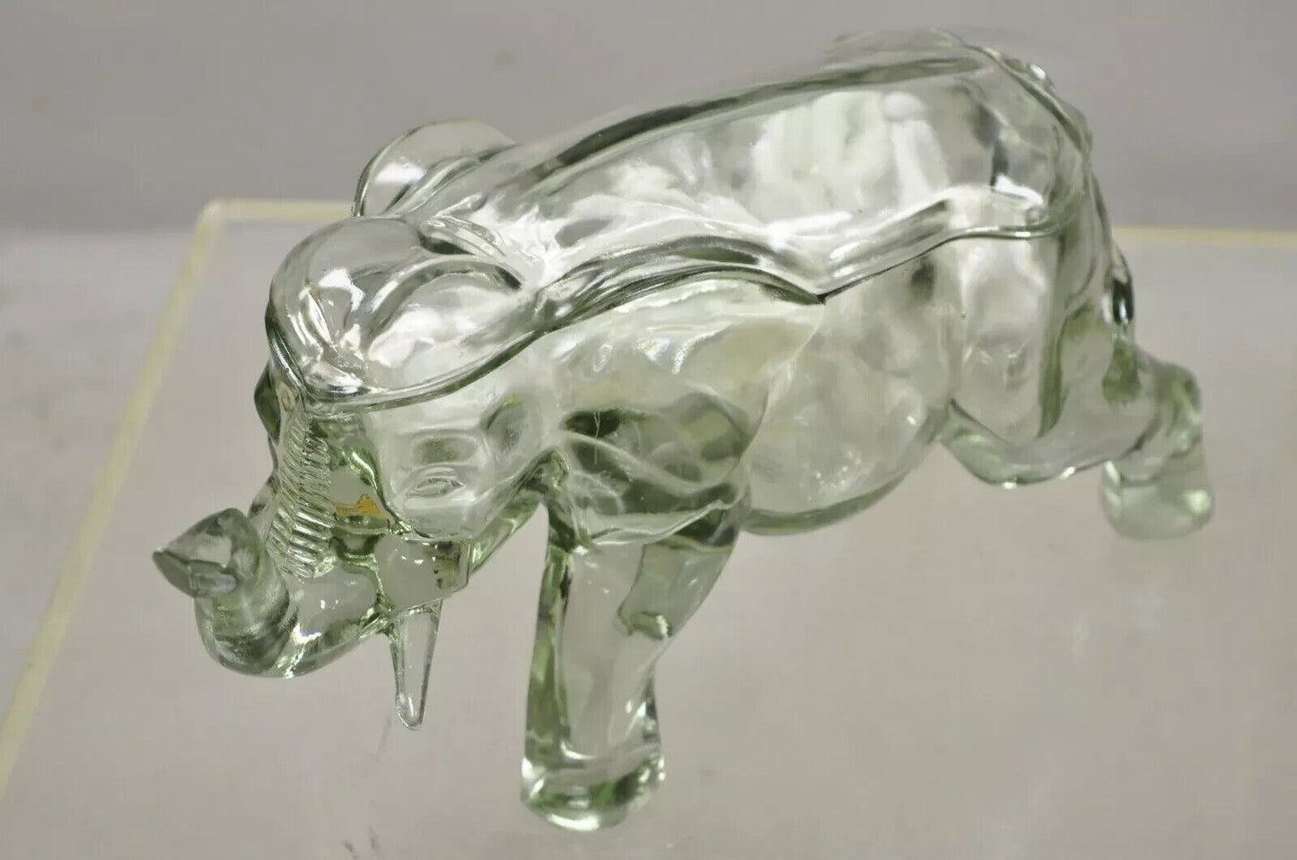 Vintage Tiara Indiana Glass 15" Elephant Lidded Candy Trinket Dish in Box