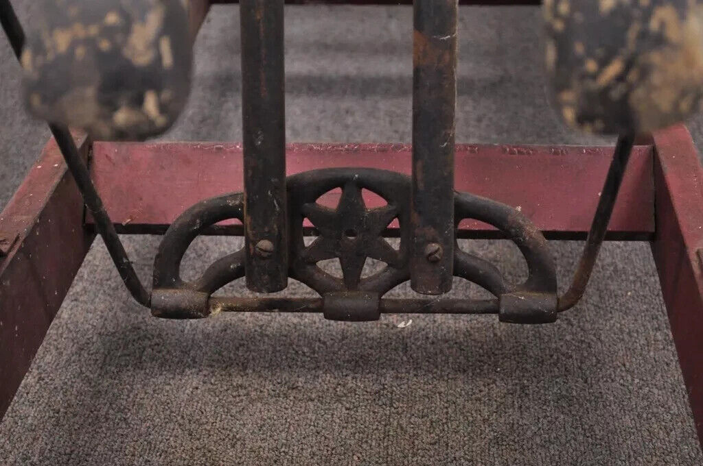 Antique Primitive Glider Rocking Hobby Horse Rustic Carved Wood Cast Iron Red