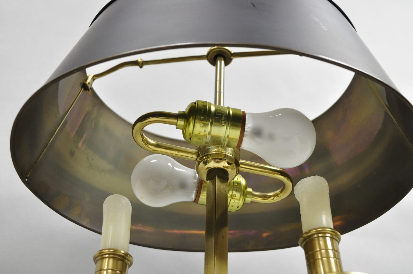Vintage French Directoire Brass Scroll Arm Tole Metal Bouillotte Desk Table Lamp