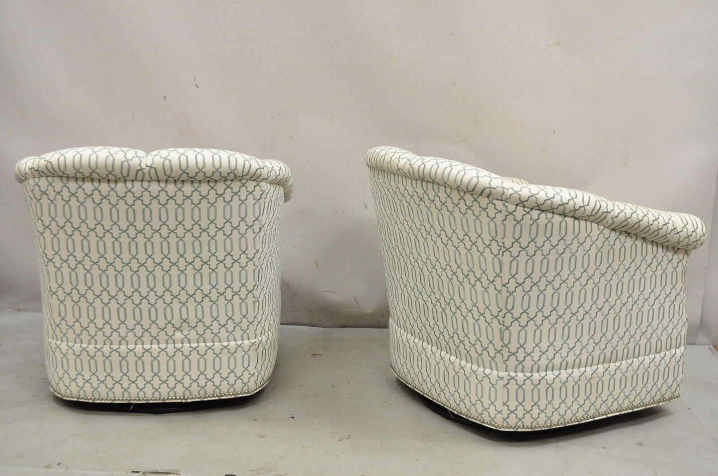 Sherrill Seafoam Green & Off White Swivel Rocker Barrel Back Club Chairs - Pair