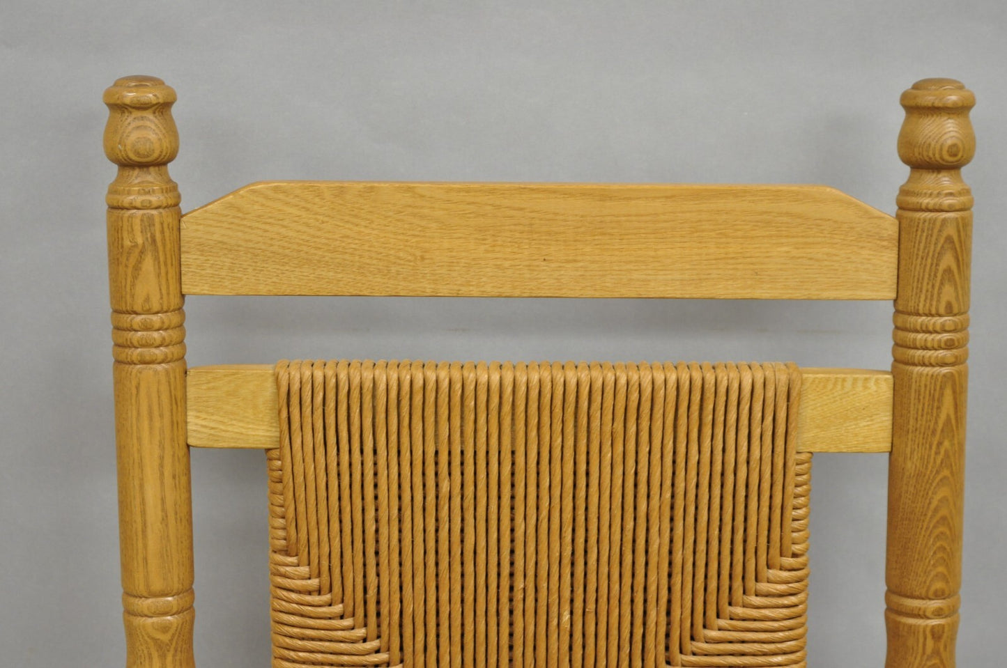 American Primitive Rustic Oak Wood Rush Seat Rocking Chair by Cracker Barrel