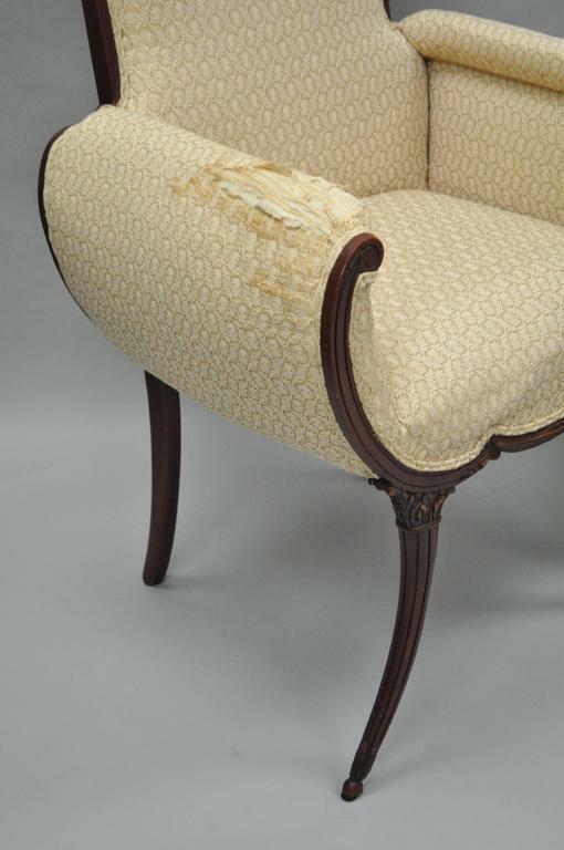 Vintage Hollywood Regency French Style Mahogany Saber Leg Lounge Chairs - a Pair