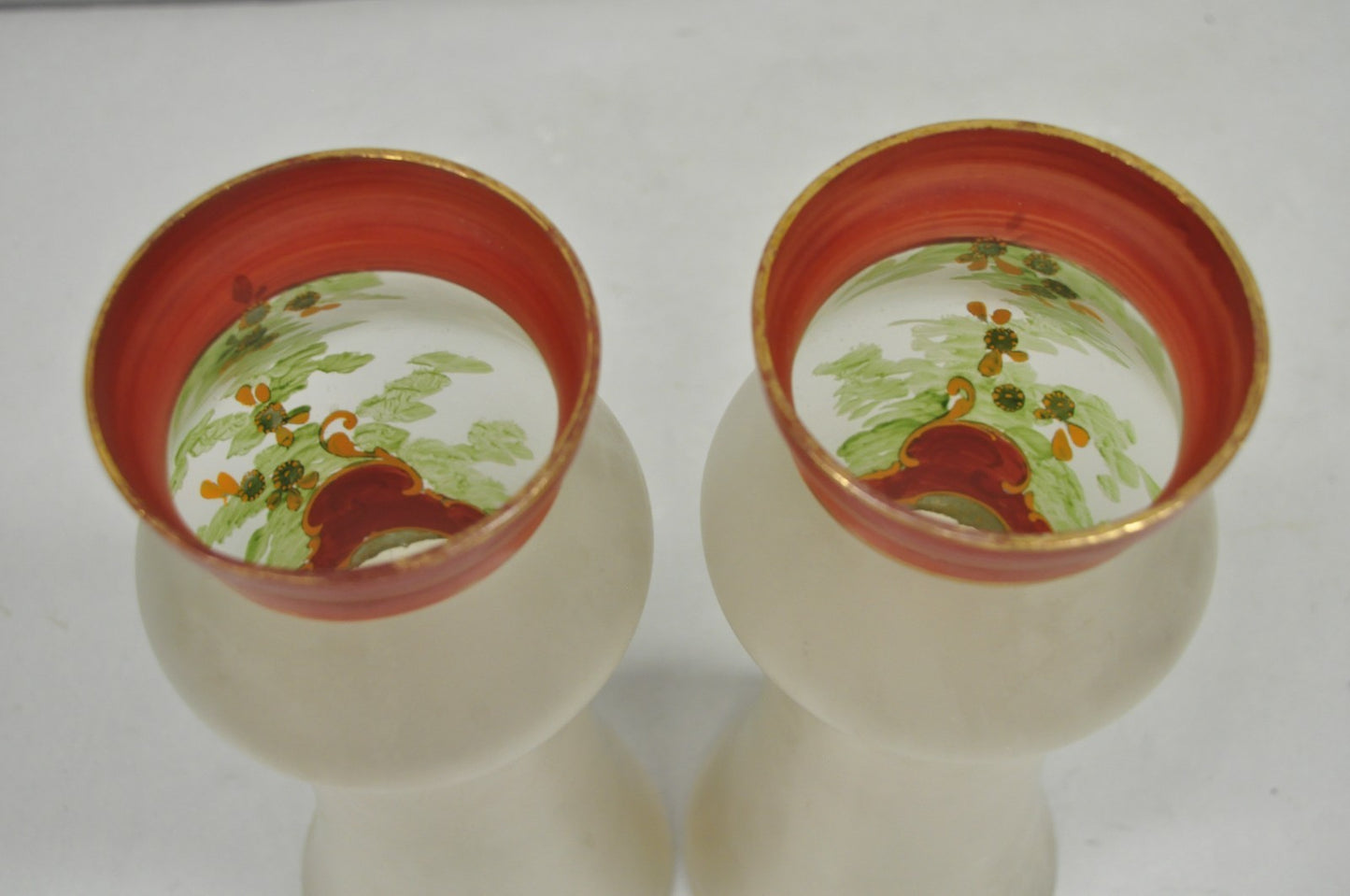 Vintage German Victorian Frosted Glass Painted Figural Woman Bust Vase - a Pair