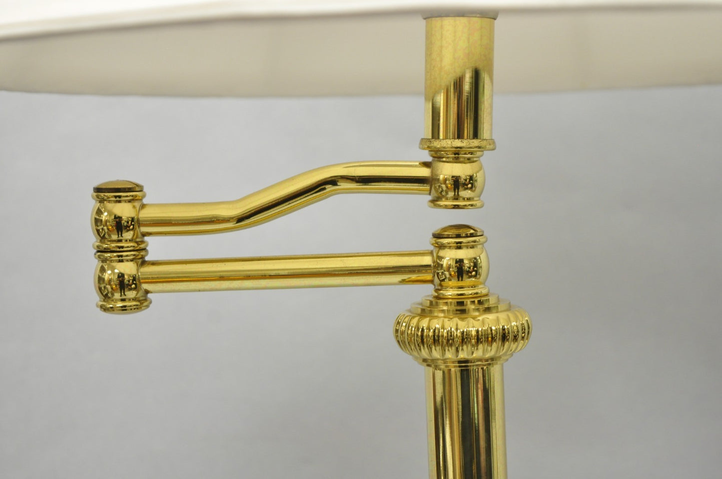 Vintage Traditional Polished Brass Swing Arm Reading Pole Floor Lamp w/ Shade