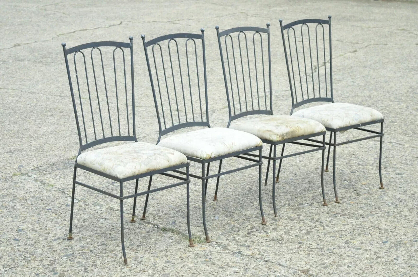 Vintage Mid Century Italian Modern Wrought Iron Patio Dining Chairs - Set of 4