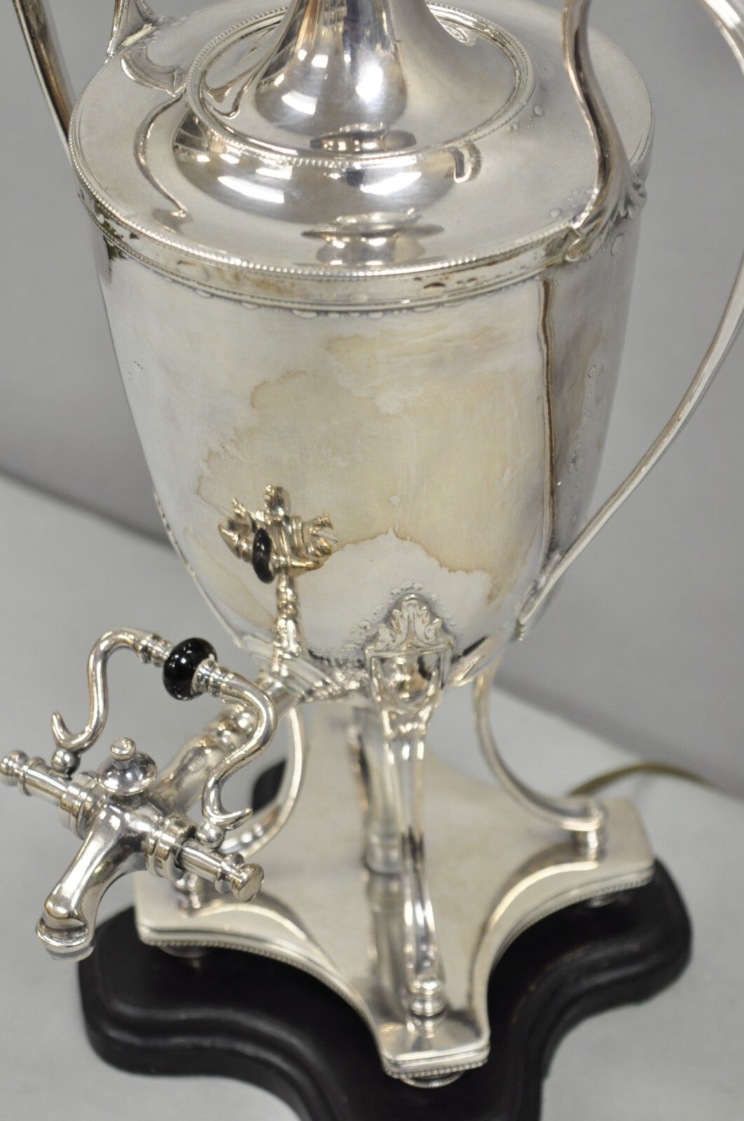 Vintage English Georgian Silver Plated Urn Trophy Cup Samovar Table Lamp