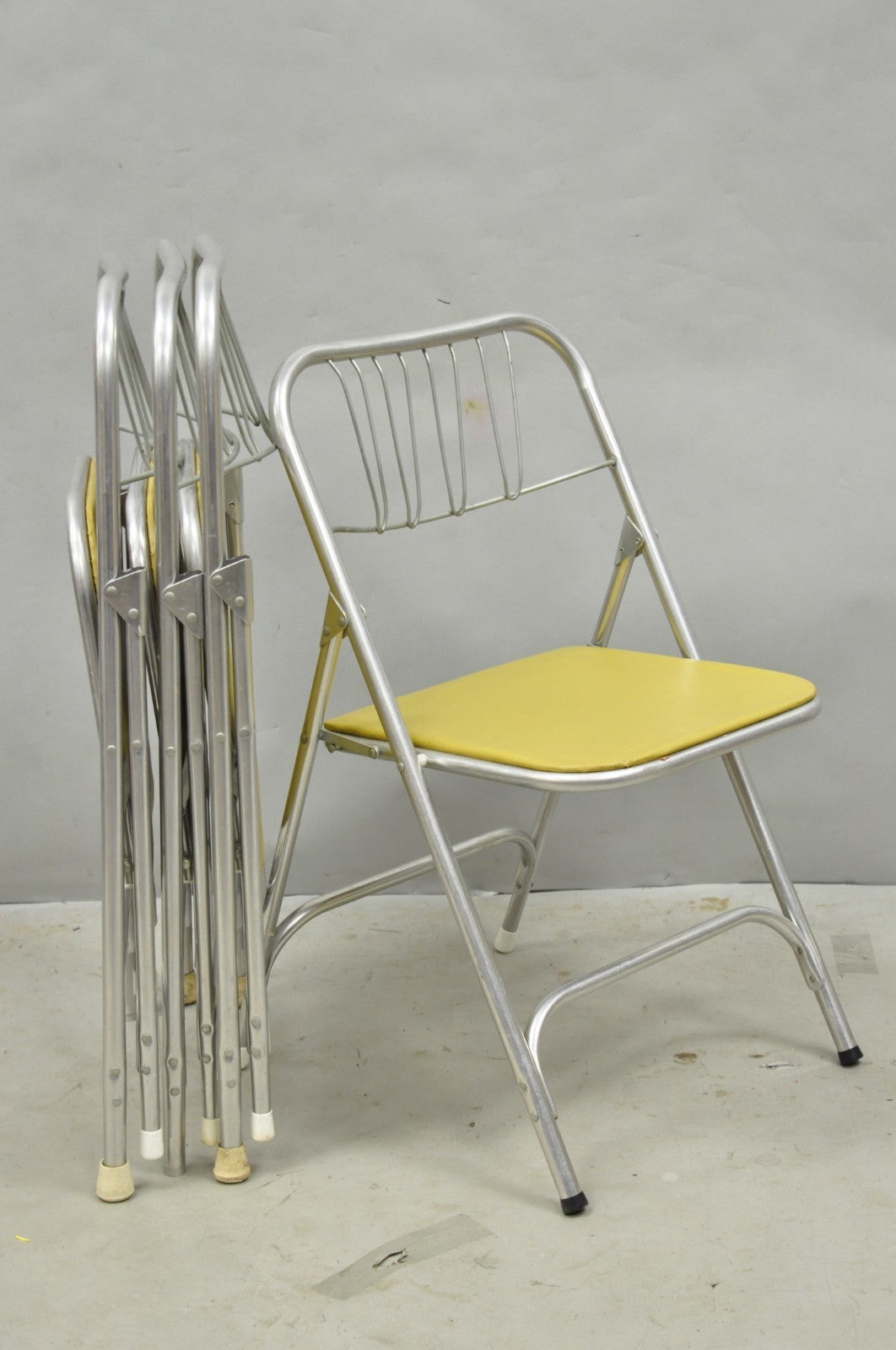 Vintage Mid Century Modern Aluminum Folding Dining Chairs by Airlite - Set of 4