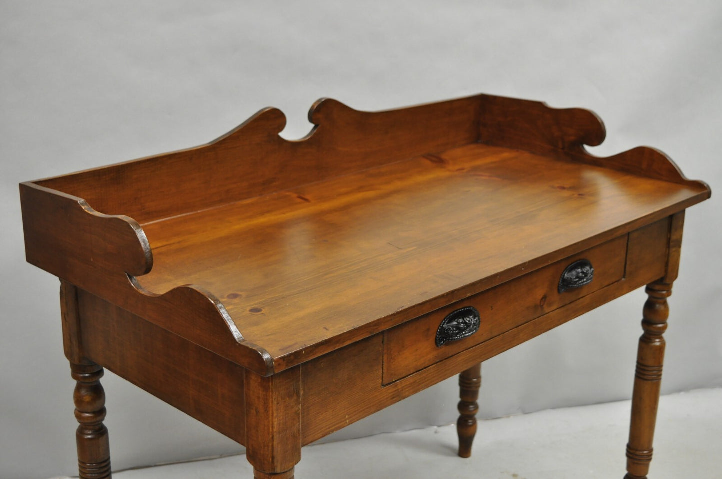 Antique Primitive Colonial Pine Wood 1 Drawer Work Table Desk w/ Backsplash