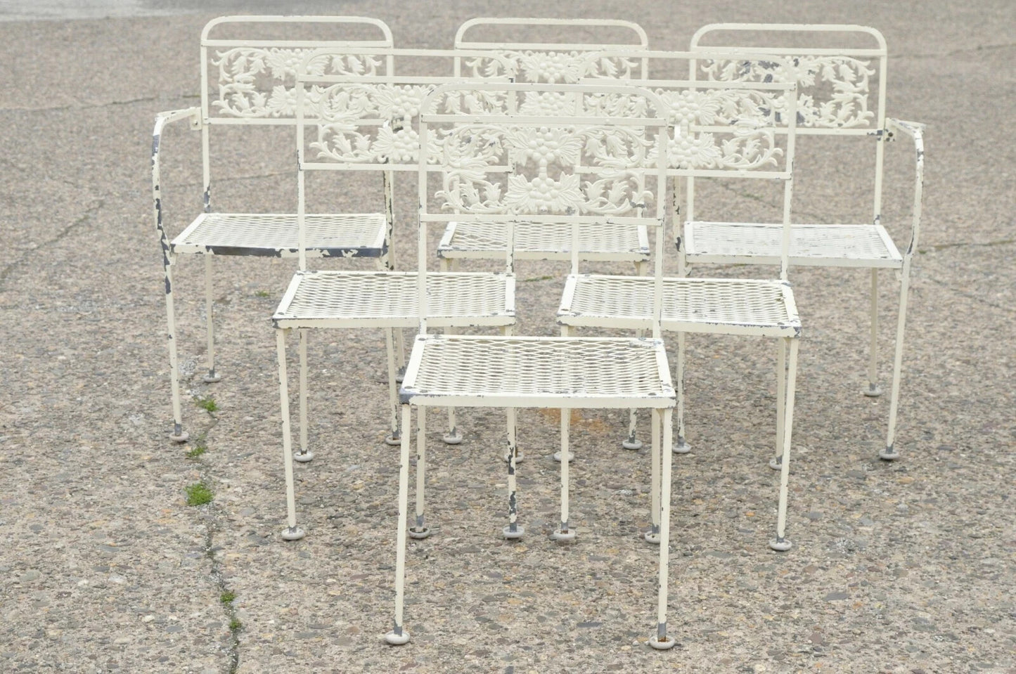 Vintage Victorian Grapevine Wrought Iron Garden Patio Dining Set - 7 Pc Set