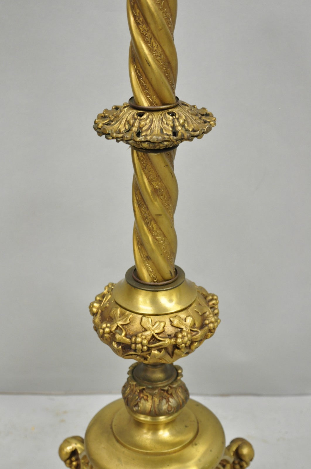 Antique French Renaissance Gothic Brass Metal Gold Candlestick Floor Lamp