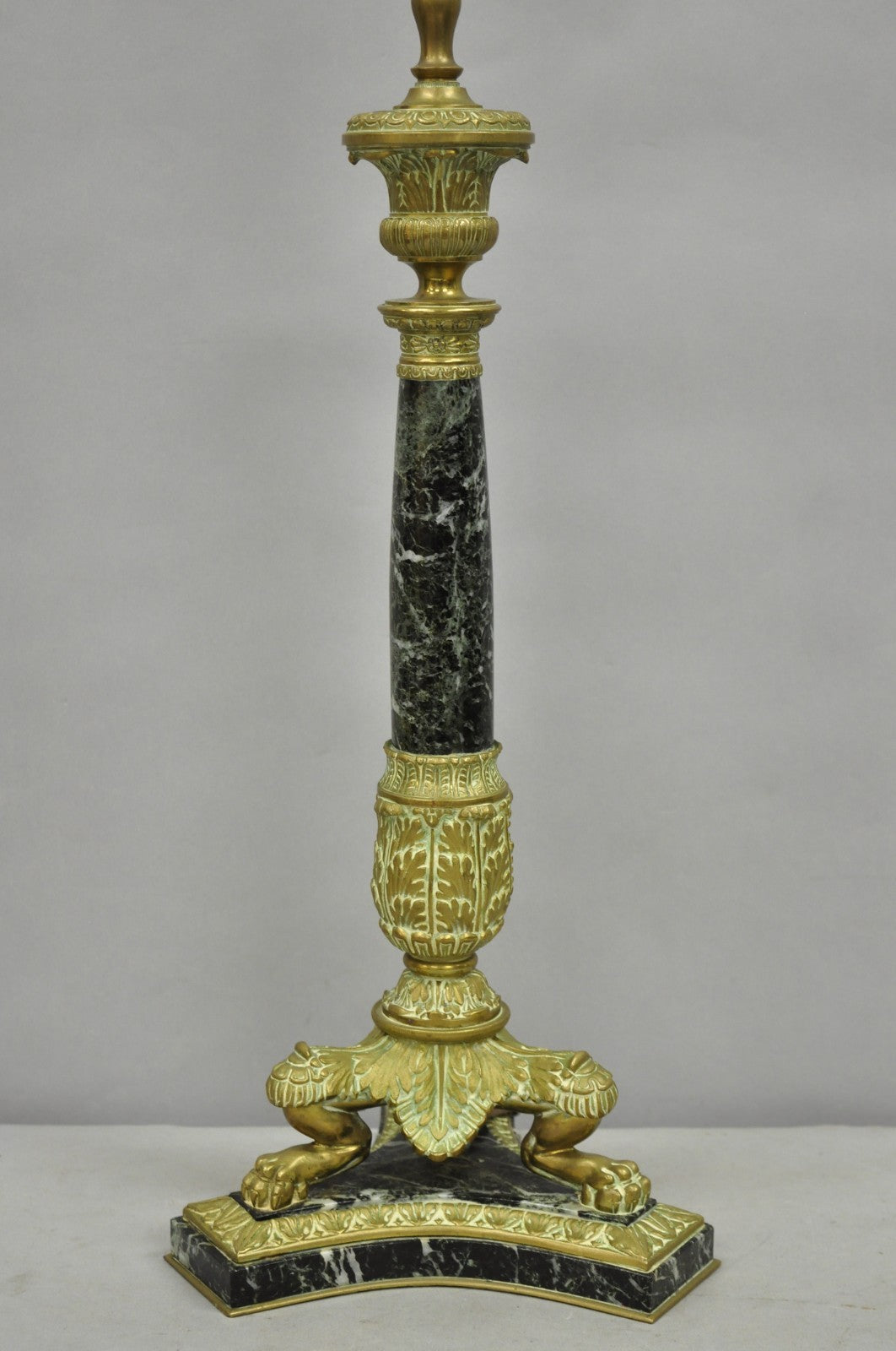 Antique French Empire Regency Gilt Bronze & Marble Column Paw Foot Table Lamp