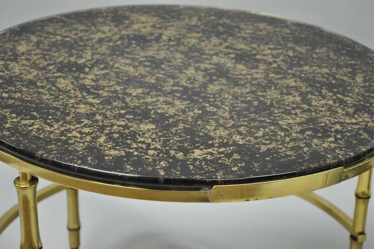 Hollywood Regency Brass & Glass Faux Bamboo Round Nesting Side Coffee Table