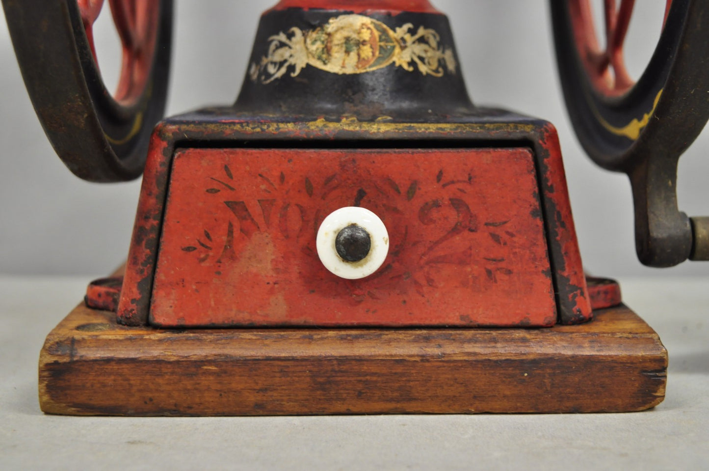Antique Victorian Enterprise Phila. Red Cast Iron Coffee Mill Grinder Table Lamp