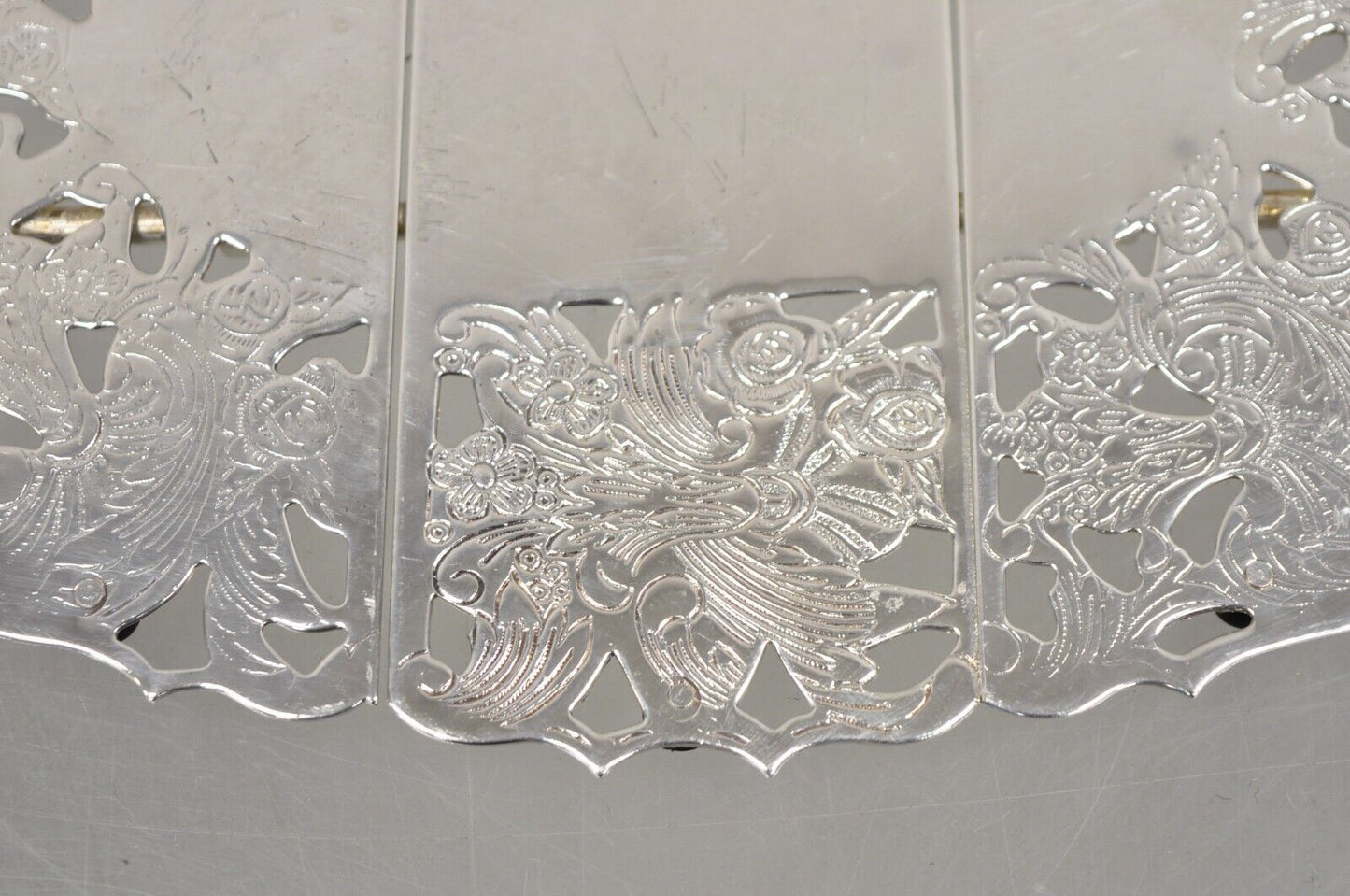 Vintage Leonard Victorian Style Silver Plated Oval Expandable Trivet Pot Holder