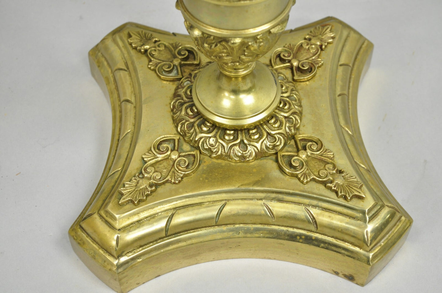 Antique French Victorian Solid Brass Round Glass Top Small Pedestal Side Table