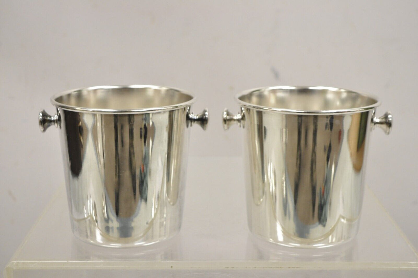 Mid Century Modern Small Silver Plated Champagne Wine Chiller Bucket - a Pair