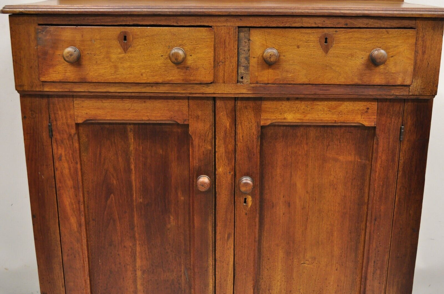 Antique American Colonial Primitive Mahogany 2 Drawer Jelly Cupboard Cabinet