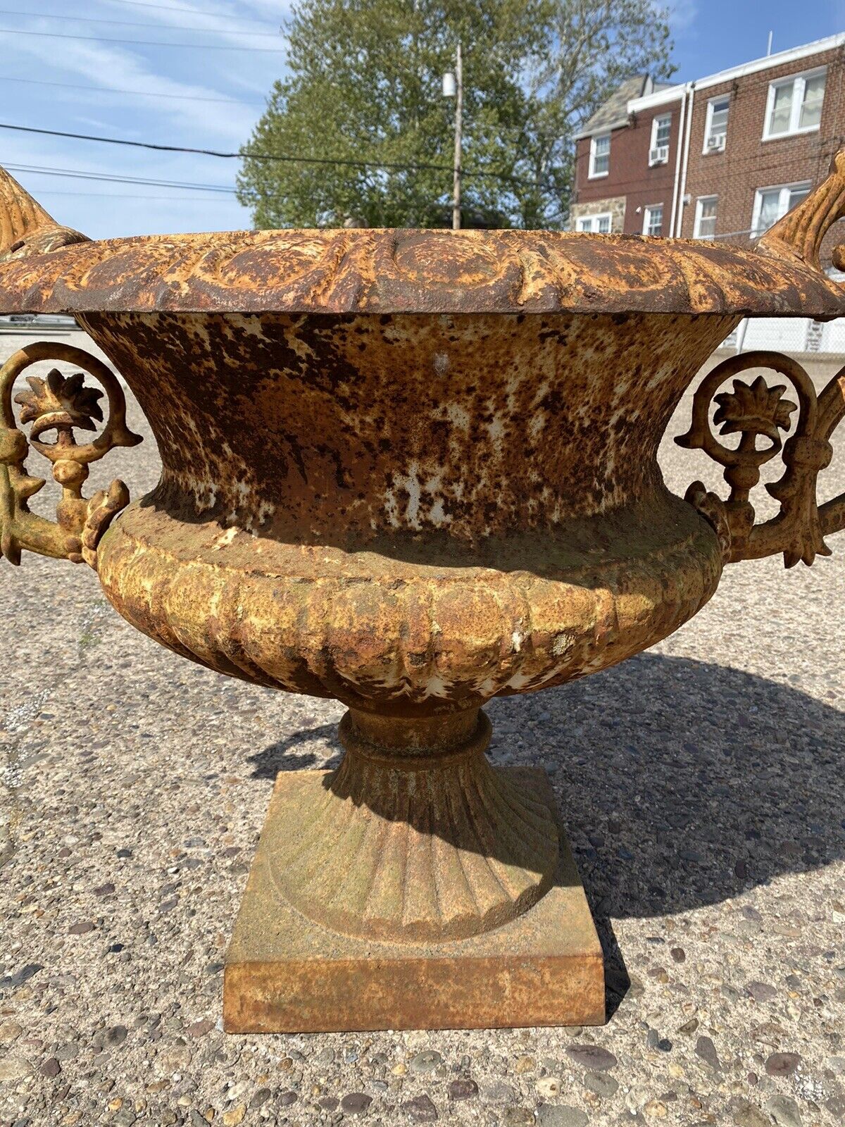 Large Cast Iron 48" Wide French Victorian Campana Urn Garden Planter w Handles B