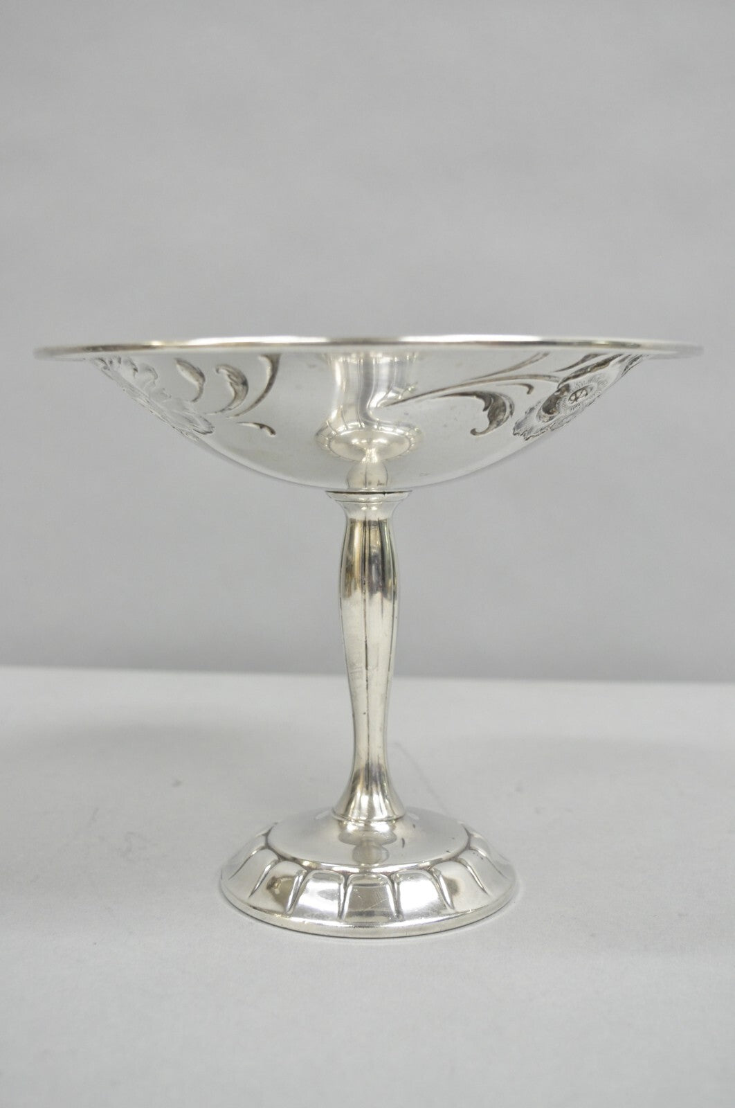 Antique Victorian Floral Repousse WMA Rogers Silver Plated Footed Compote Dish