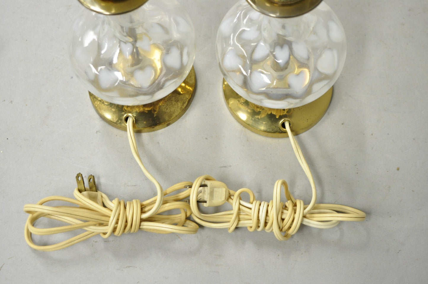 Vintage Hollywood Regency Petite Blown Glass Boudoir Table Lamps w/ Hearts, Pair