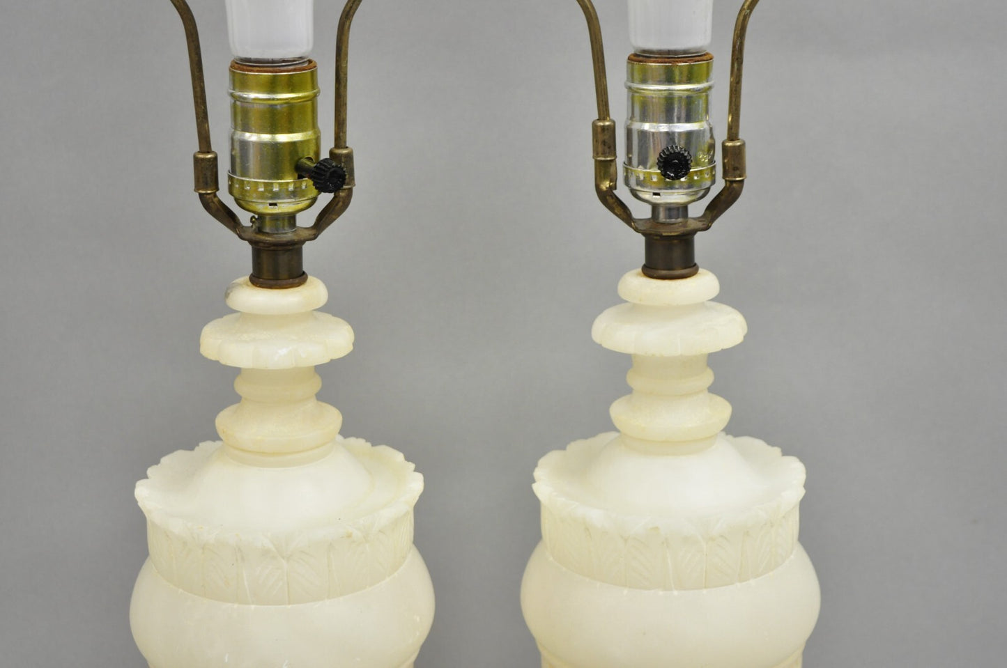 Antique French Empire Neoclassical Carved Alabaster Urn Table Lamp - a Pair