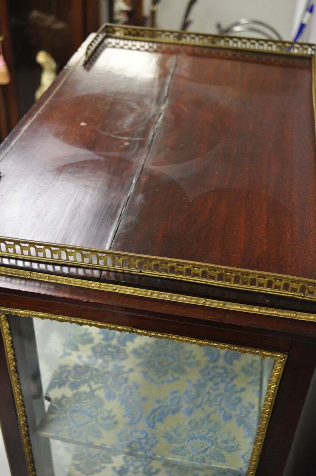 Antique French Louis XV Style Bronze Mount Hand Painted Curio Display Cabinet