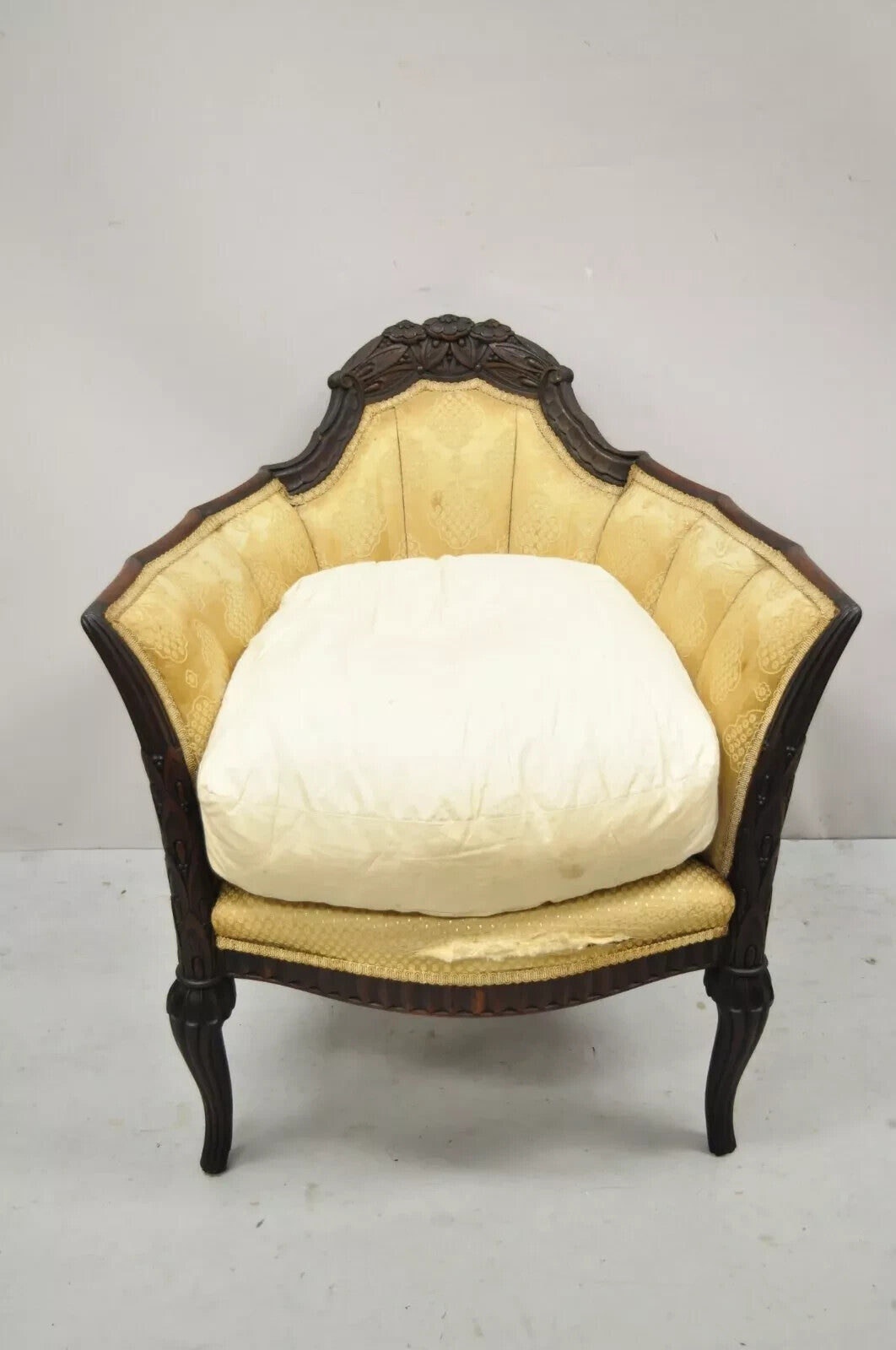 Antique French Art Deco Carved Walnut Wing Club Lounge Parlor Arm Chair