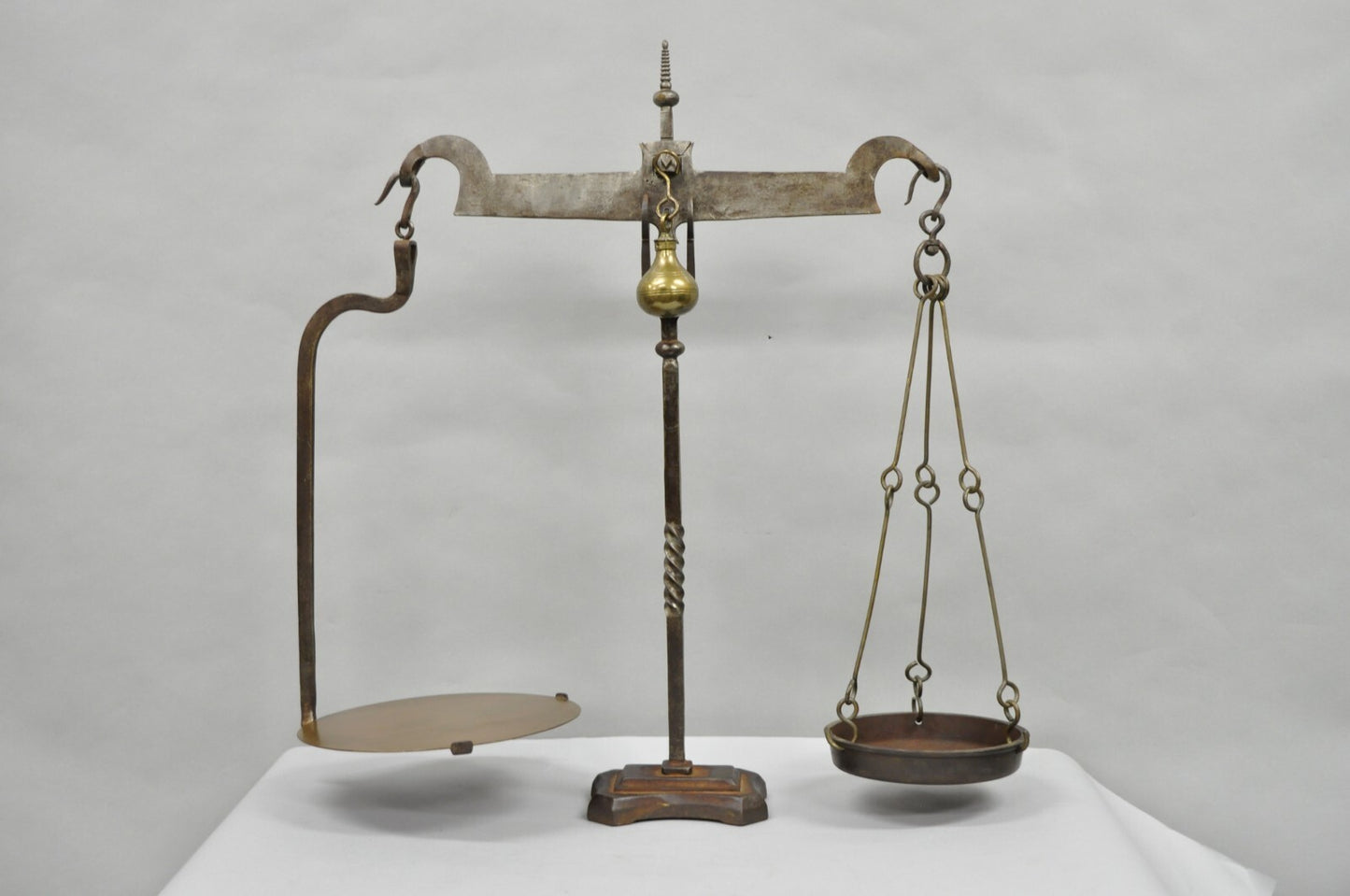 Antique English Gothic Arts & Crafts Hand Wrought Iron Balance Beam Scale