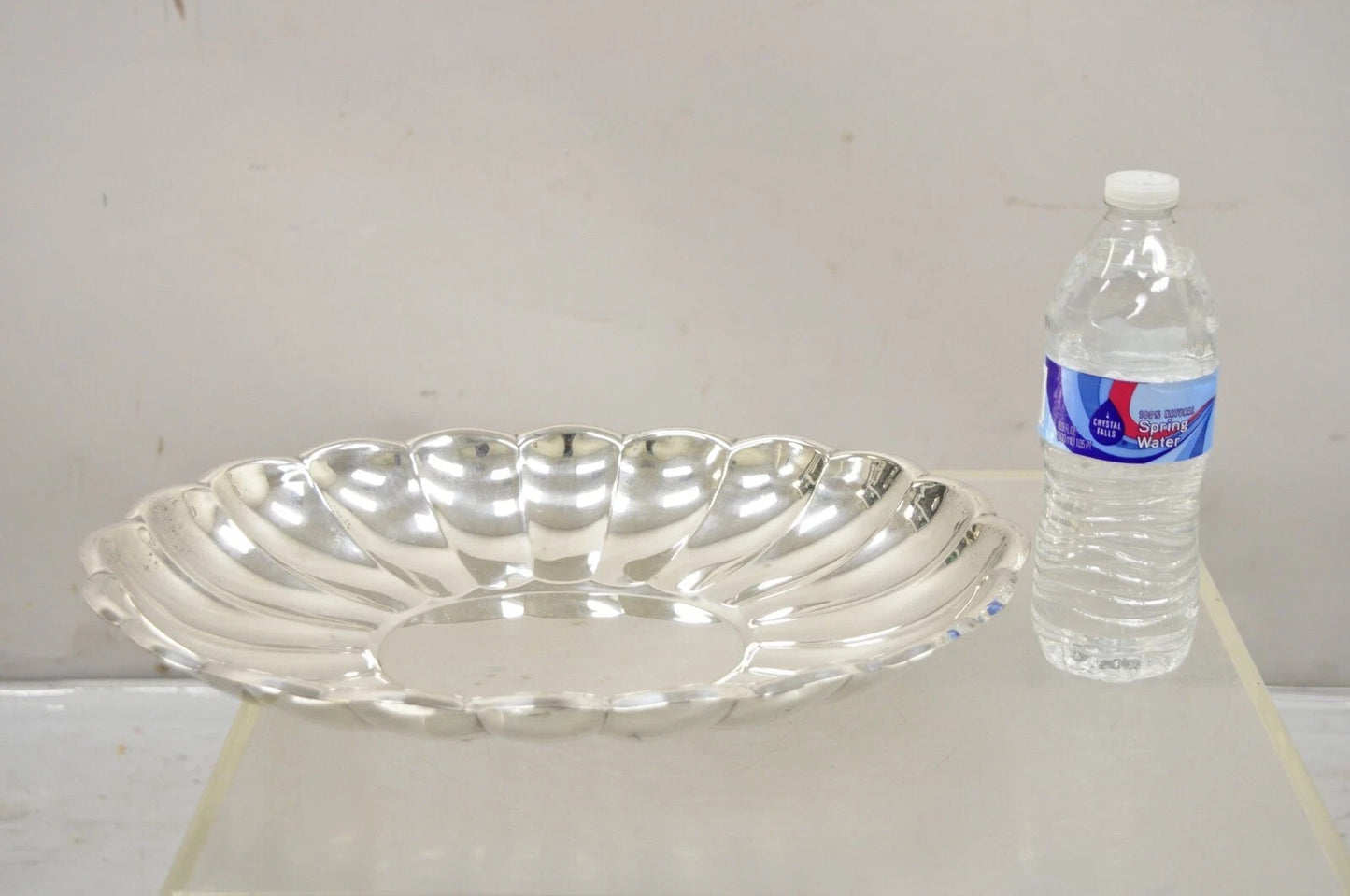 Vintage Regency Style Silver Plated Scalloped Oval Serving Platter Fruit Bowl
