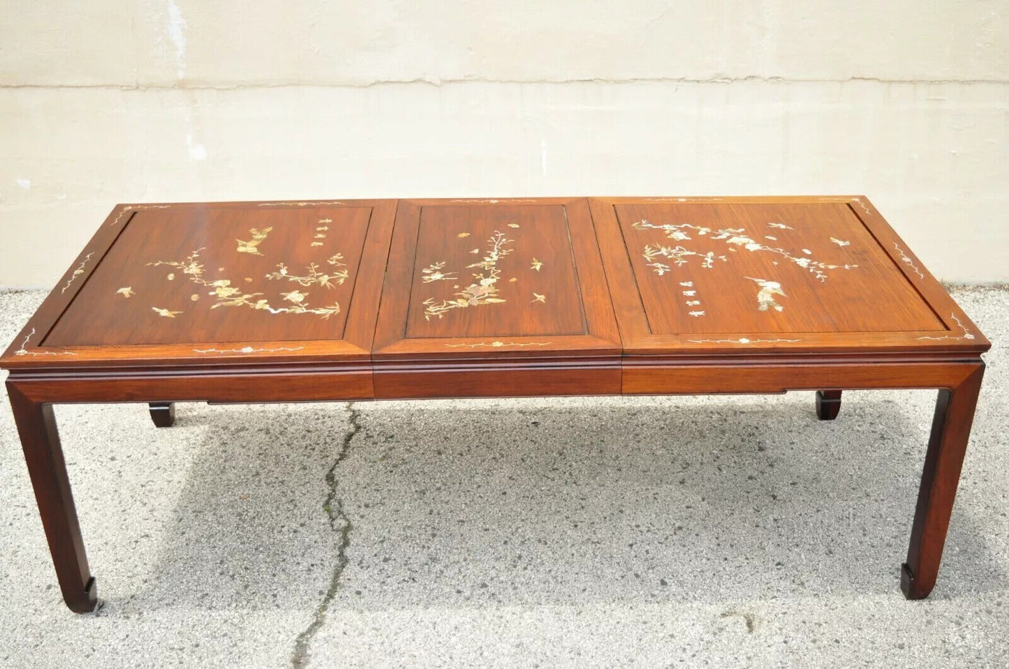Vintage Chinese Harwood Chinoiserie Dining Room Set Table 8 Chairs - 9 Pc Set
