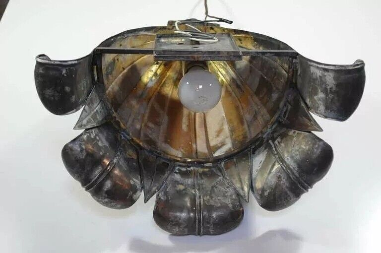 French Art Deco Hand Hammered Copper Lotus Up Light Sconces attr. Maison Jansen