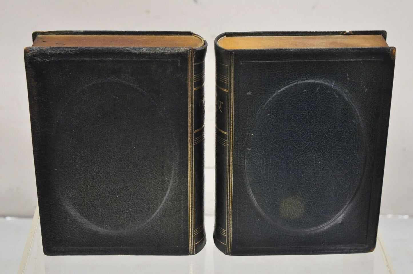 Vintage Italian Green Leather Bound "Patent Law" Faux Book Bookends (C) - Pair