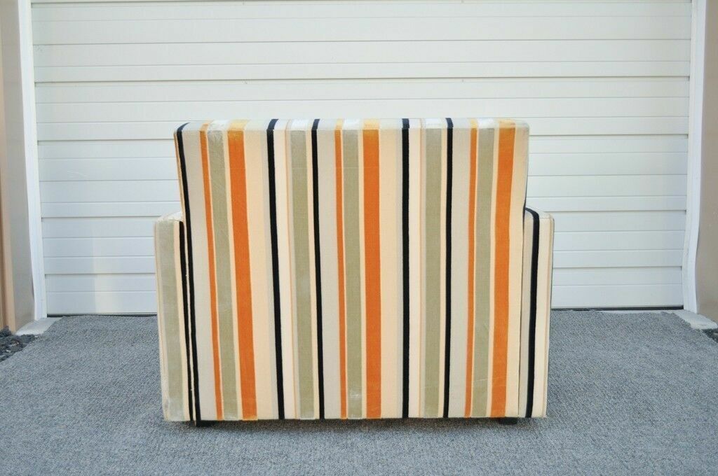 Large Hollywood Regency Modern Striped Upholstered Lounge Club Movie Arm Chair