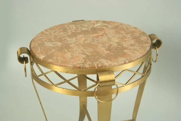 French Neoclassical Round Rouge Marble Top Bronze Gueridon Occasional Side Table