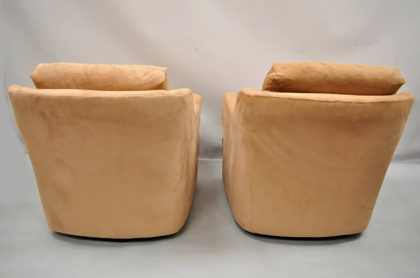 Vintage Mid Century Modern Brown Upholstered Swivel Lounge Club Chairs - a Pair