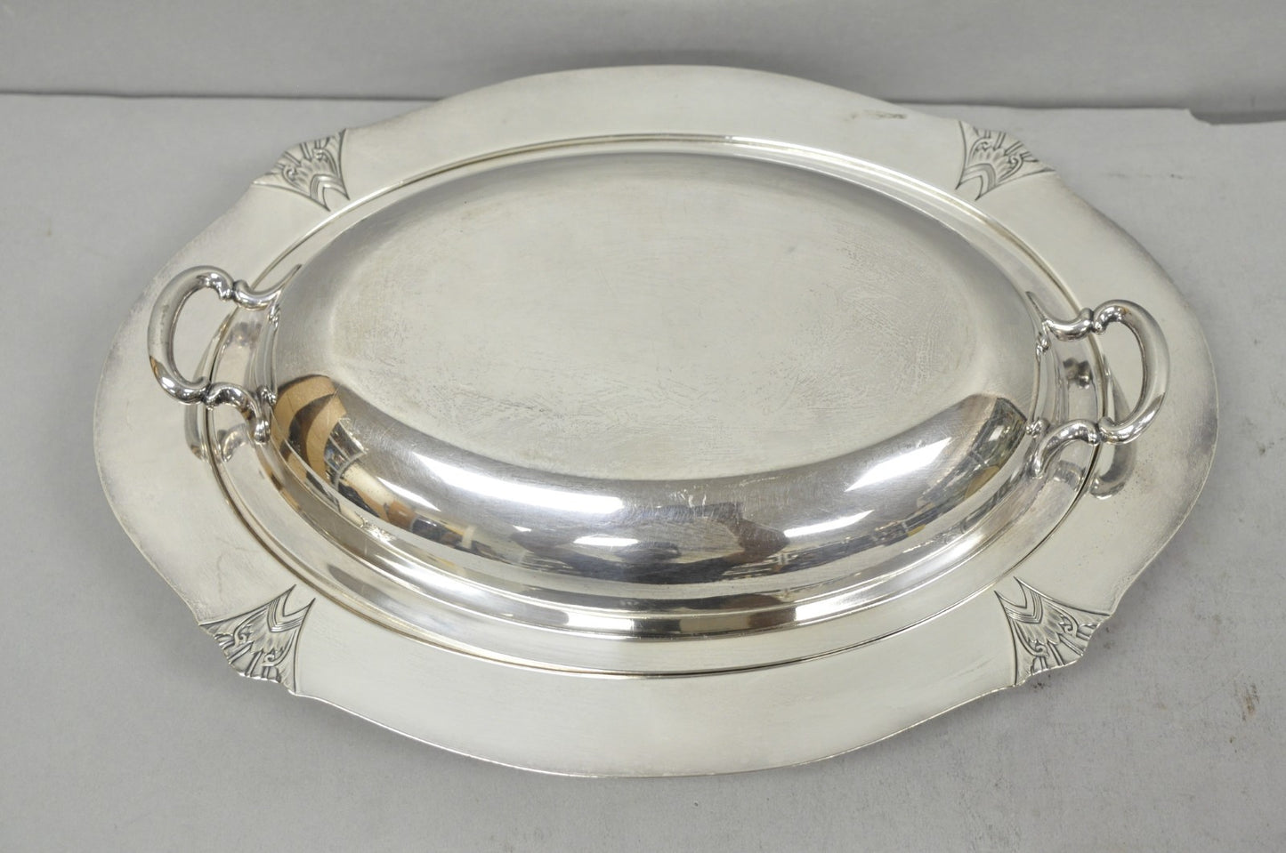 Vintage Victor SP Co Art Deco Silver Plated Covered Vegetable Serving Dish