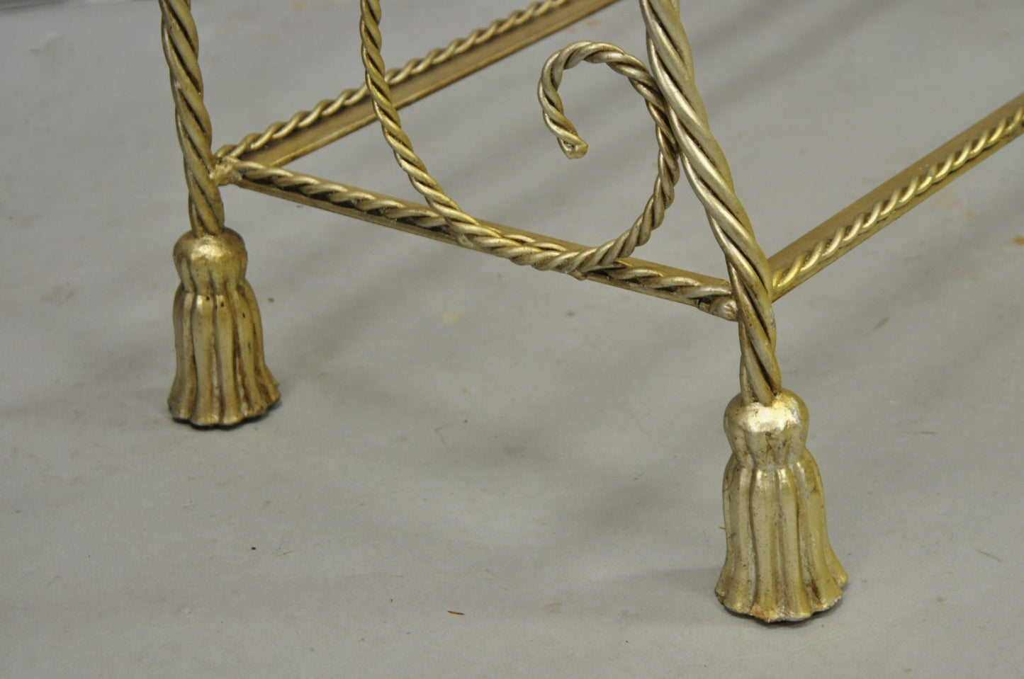 Vintage Italian Hollywood Regency Silver Gilt Iron Rope & Tassel 5 Tier Etagere