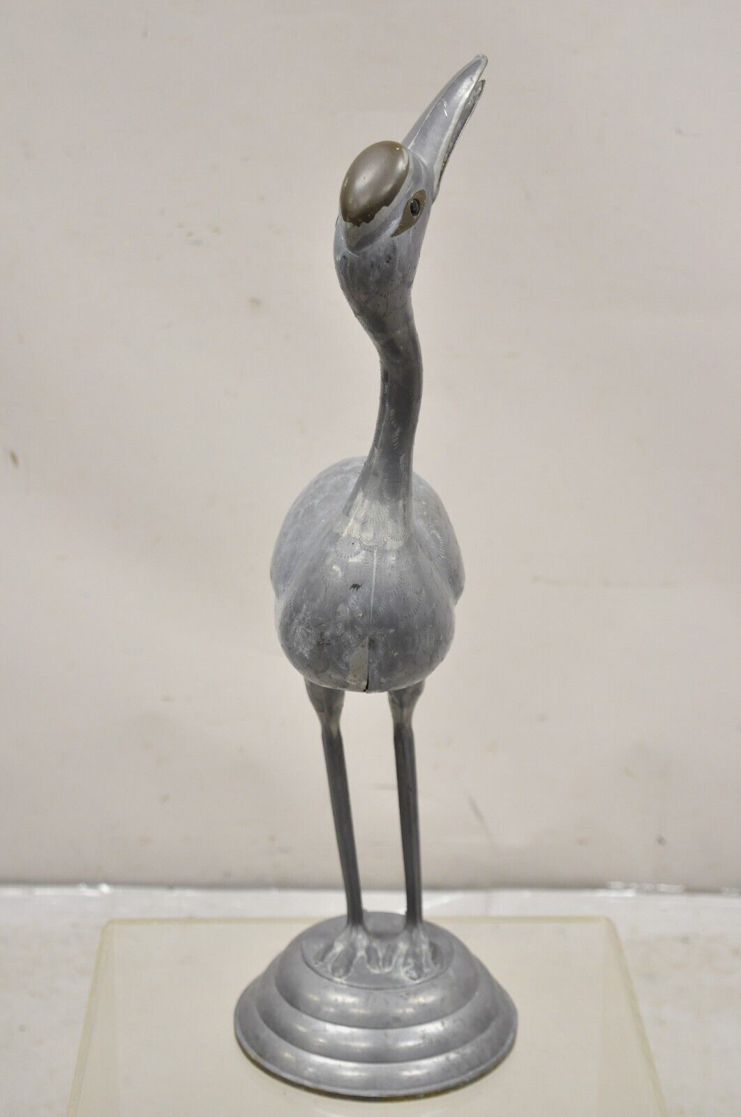 Vintage Hollywood Regency Pewter Metal 27" Crane Bird Statue Hong Kong