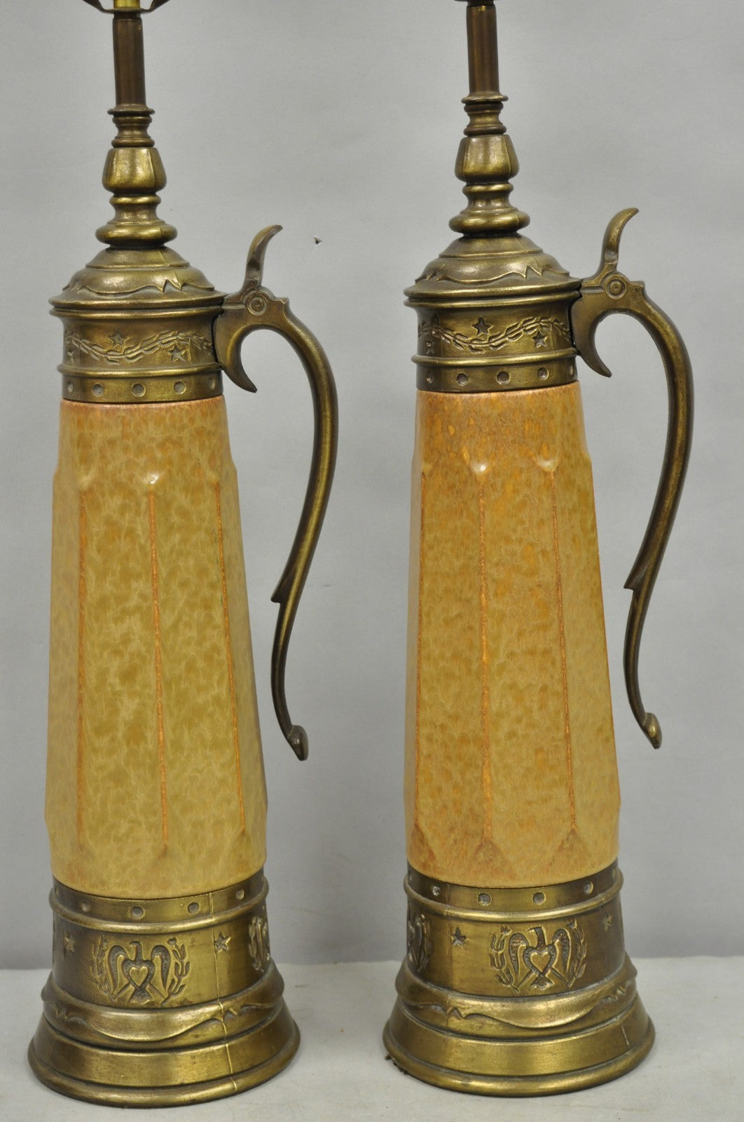 Vintage German Ceramic Pottery Beer Stein Renaissance Style Table Lamps - a Pair