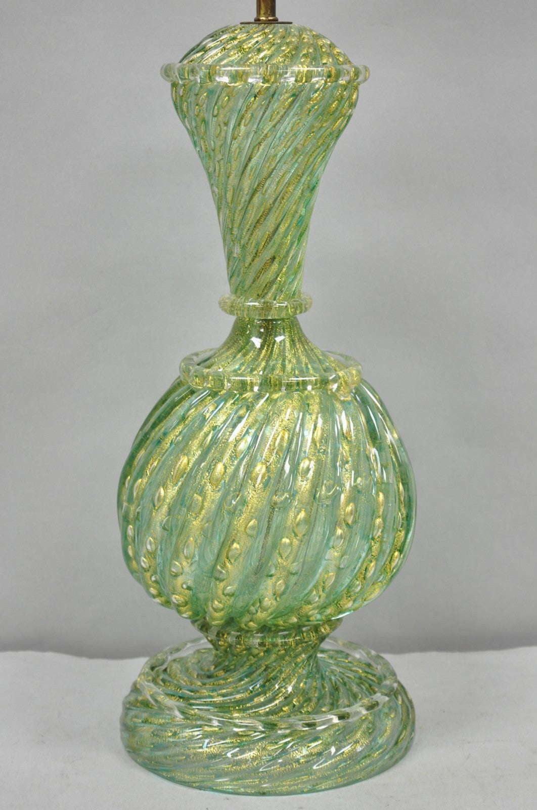 Vintage Barovier & Toso Murano Italy Green Swirl Glass Gold Flecks Table Lamp