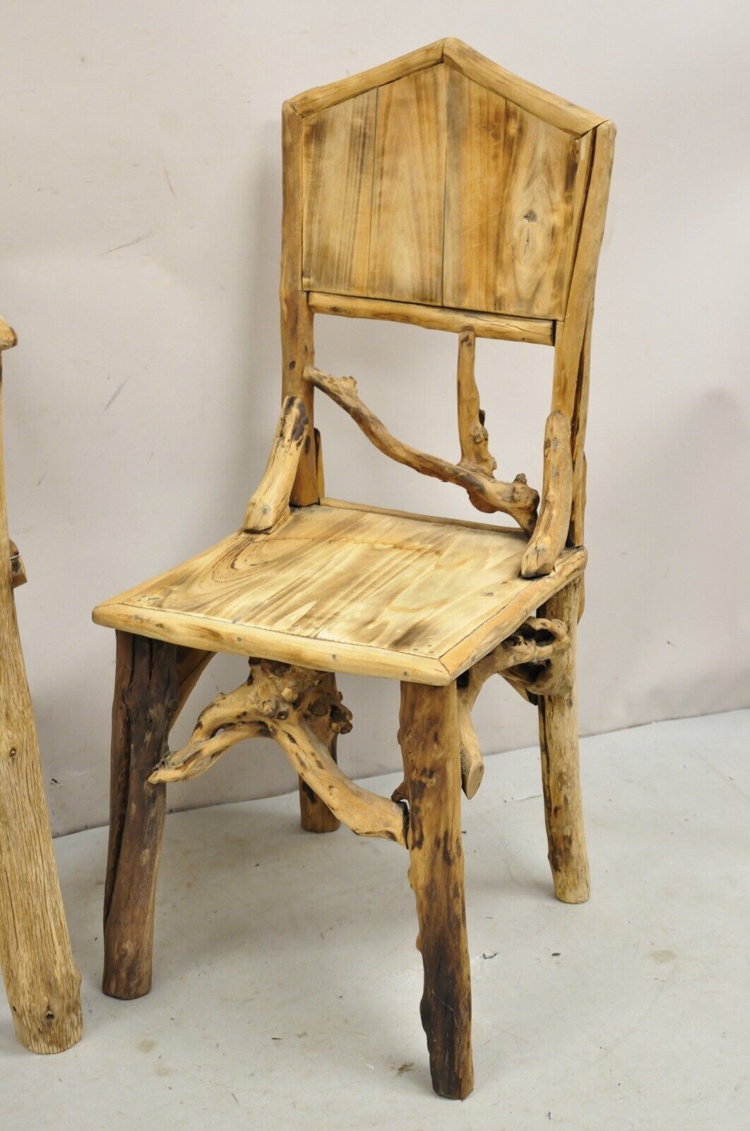 Vintage Rustic Modern Driftwood Branch Small Wooden Desk and Chair with Drawer