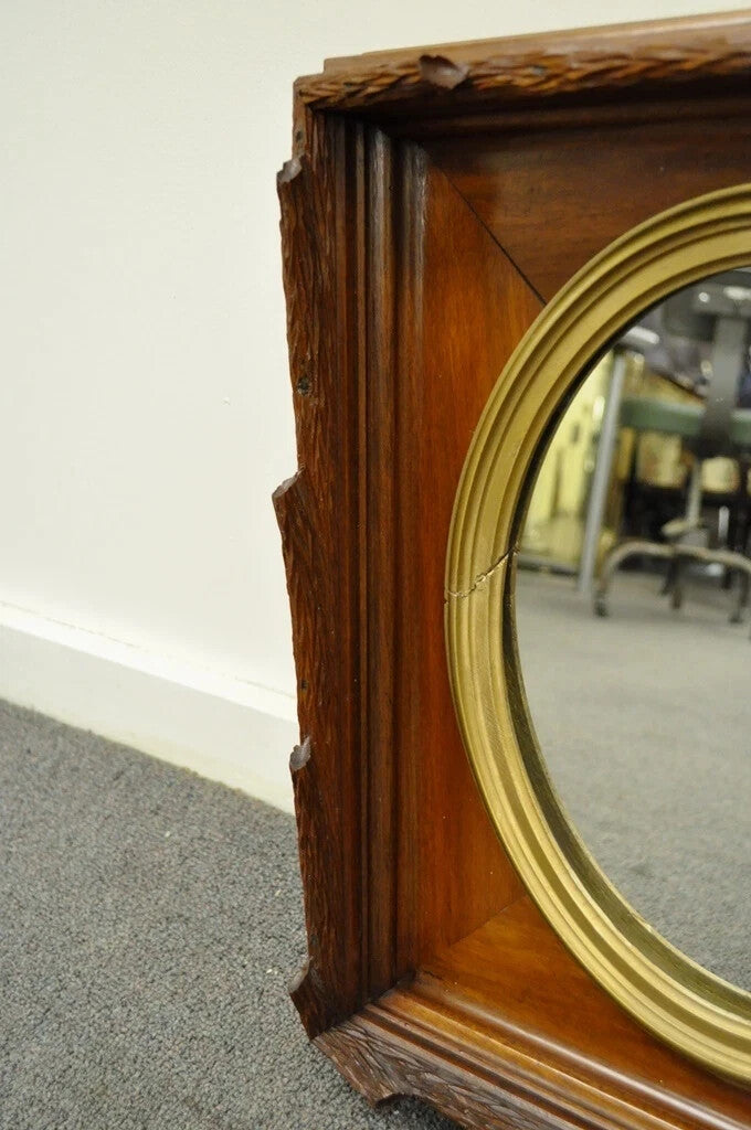 Antique Black Forest Victorian Faux Bois Carved Mahogany Gold Gilt Wall Mirror