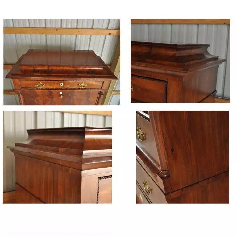 French Empire Flame Mahogany Drop Front Secretaire Abattant Secretary Desk